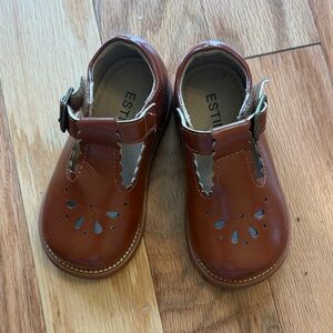 Brown Leather T-Strap Kids Mary Jane Shoes